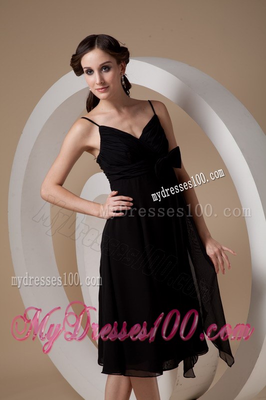 Black Dama Dresses For Quinceanera Spaghetti Straps Ruch and Bow