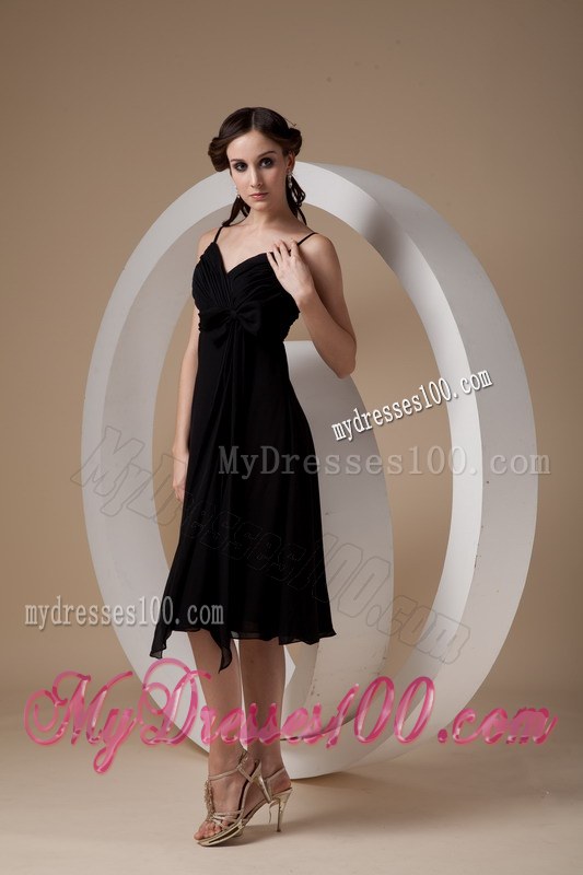 Black Dama Dresses For Quinceanera Spaghetti Straps Ruch and Bow