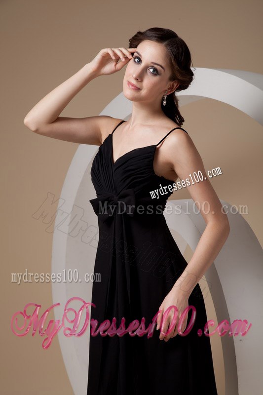 Black Dama Dresses For Quinceanera Spaghetti Straps Ruch and Bow