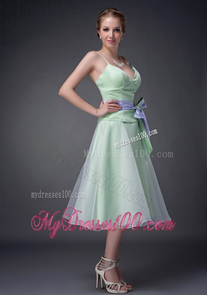 Apple Green Straps Dama Dresses For Quinceanera with Bowknot