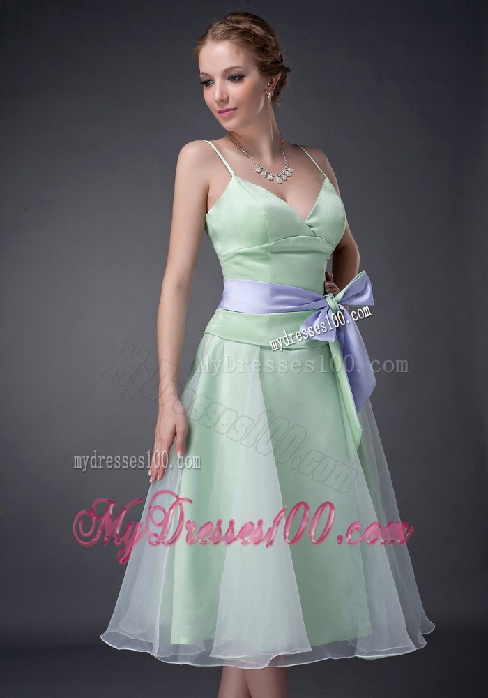Apple Green Straps Dama Dresses For Quinceanera with Bowknot