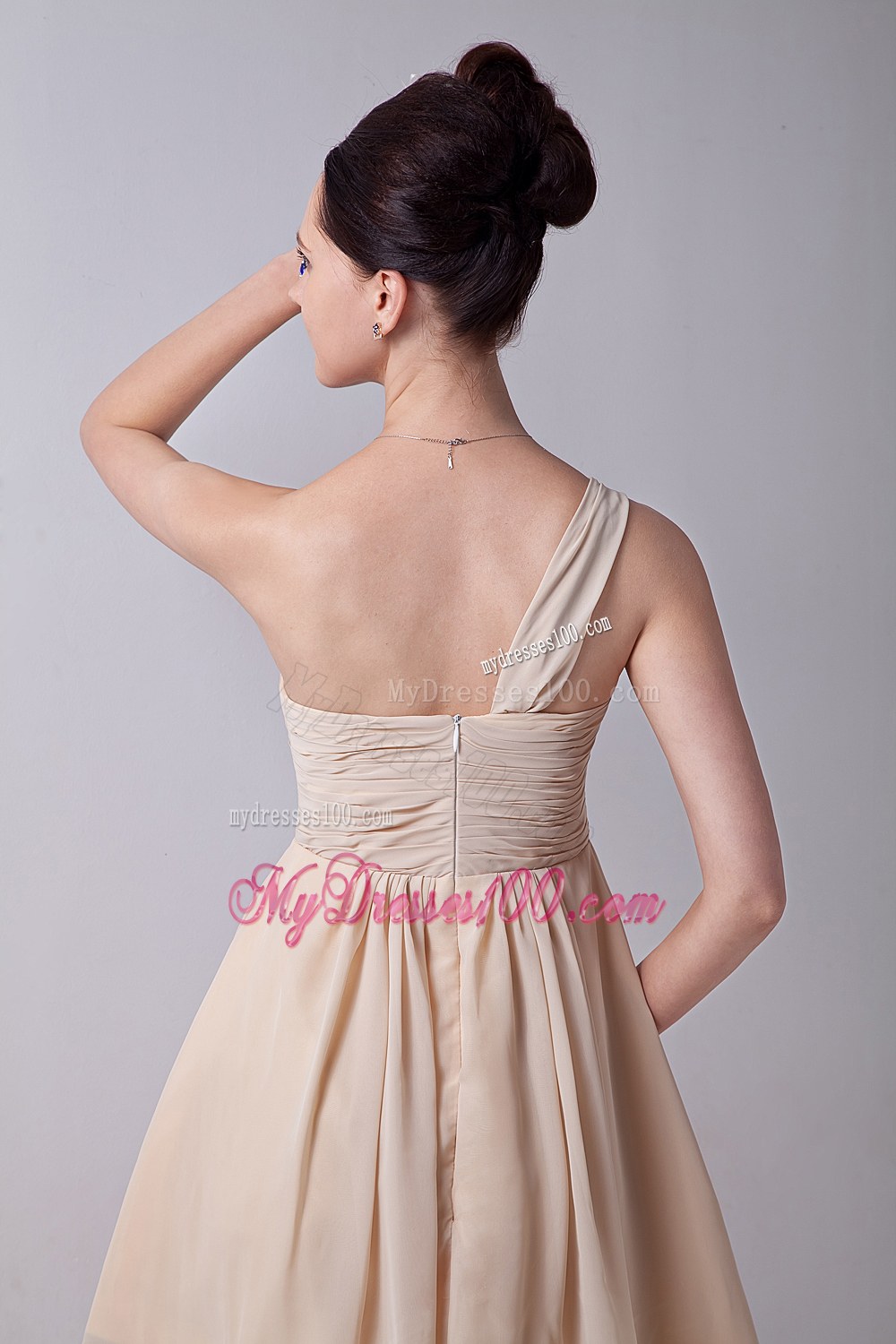 Champagne One Shoulder Dama Dresses For Quinceanera with Ruche