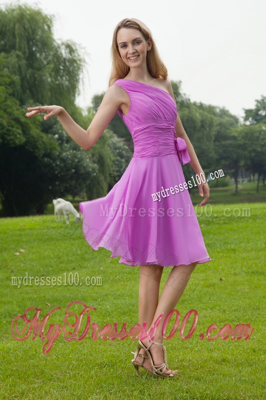 Lavender One Shoulder Dama Dresses For Quinceanera Ruche