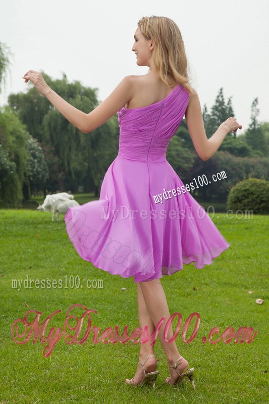 Lavender One Shoulder Dama Dresses For Quinceanera Ruche