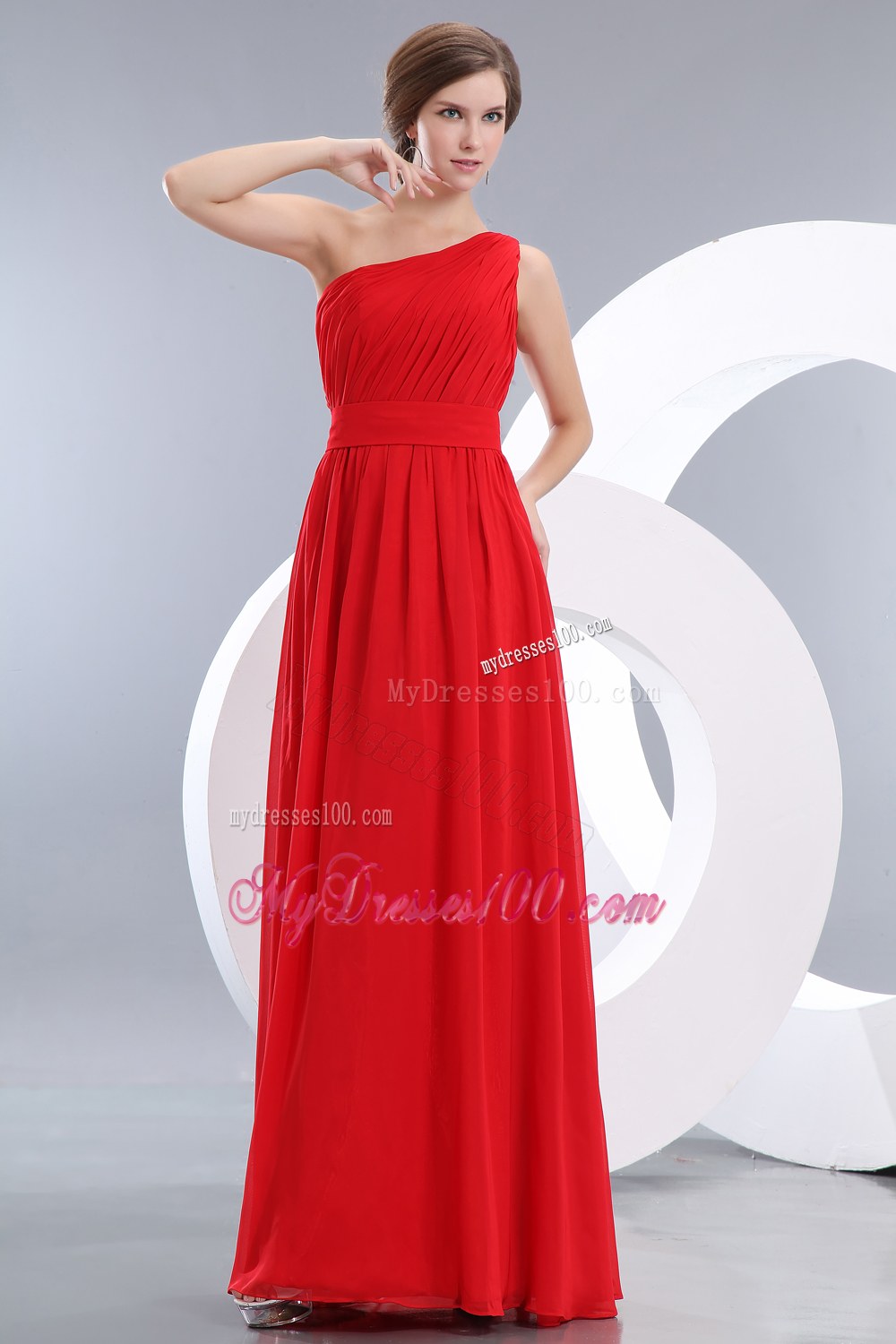 Beauty Red One Shoulder Dama Dresses For Quinceanera Ruching