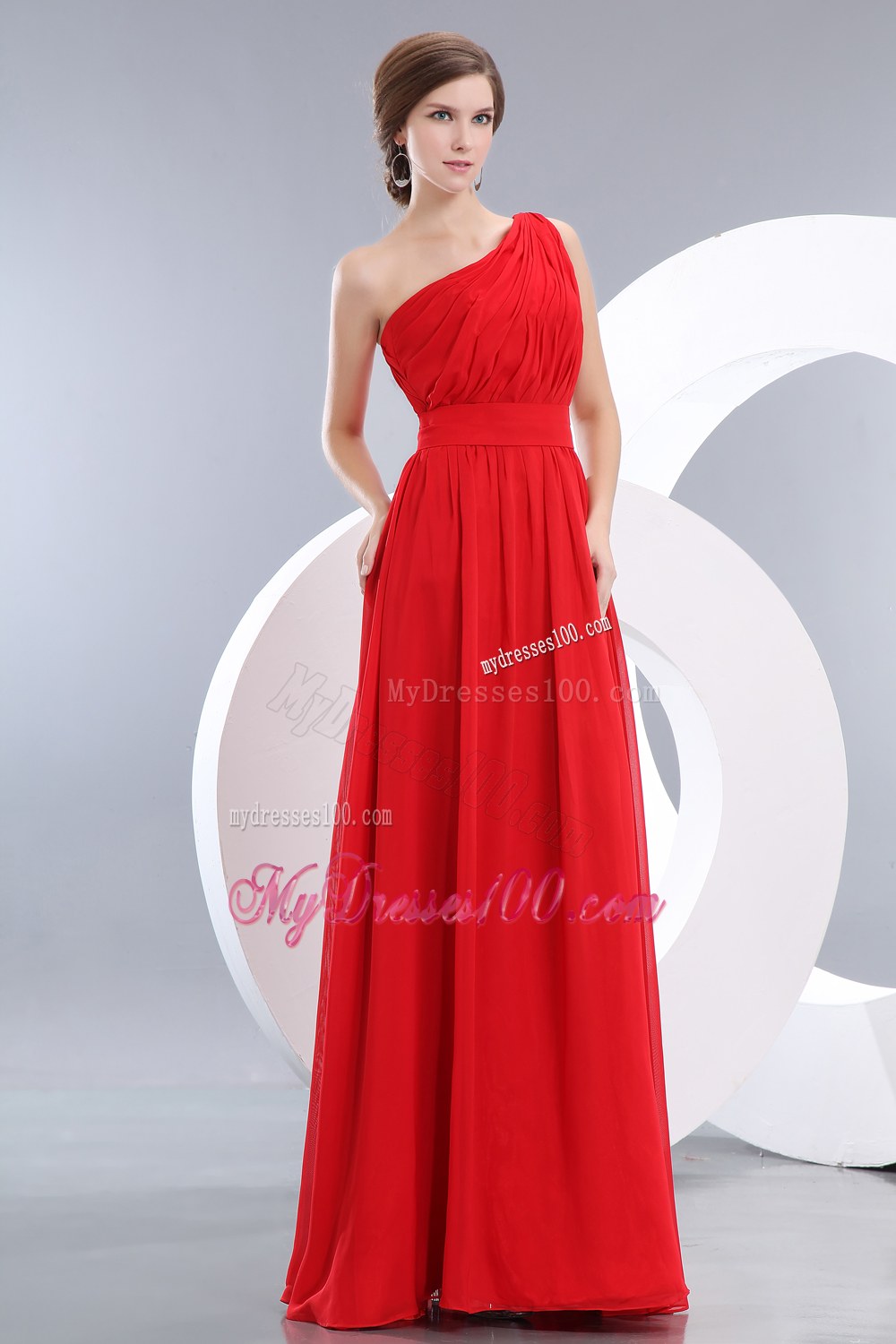 Beauty Red One Shoulder Dama Dresses For Quinceanera Ruching