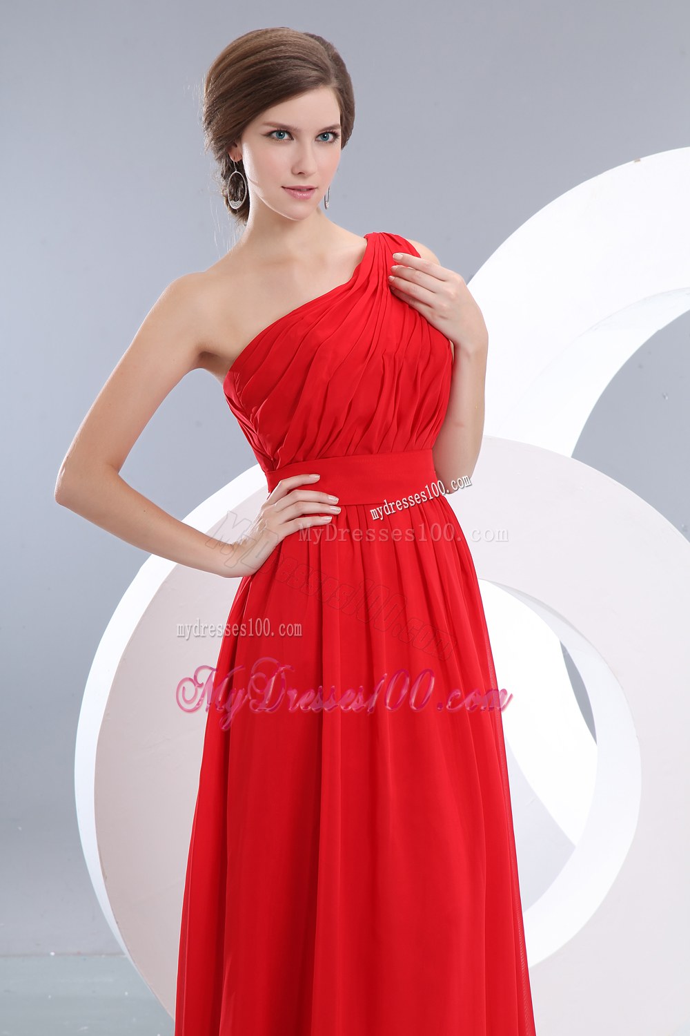 Beauty Red One Shoulder Dama Dresses For Quinceanera Ruching