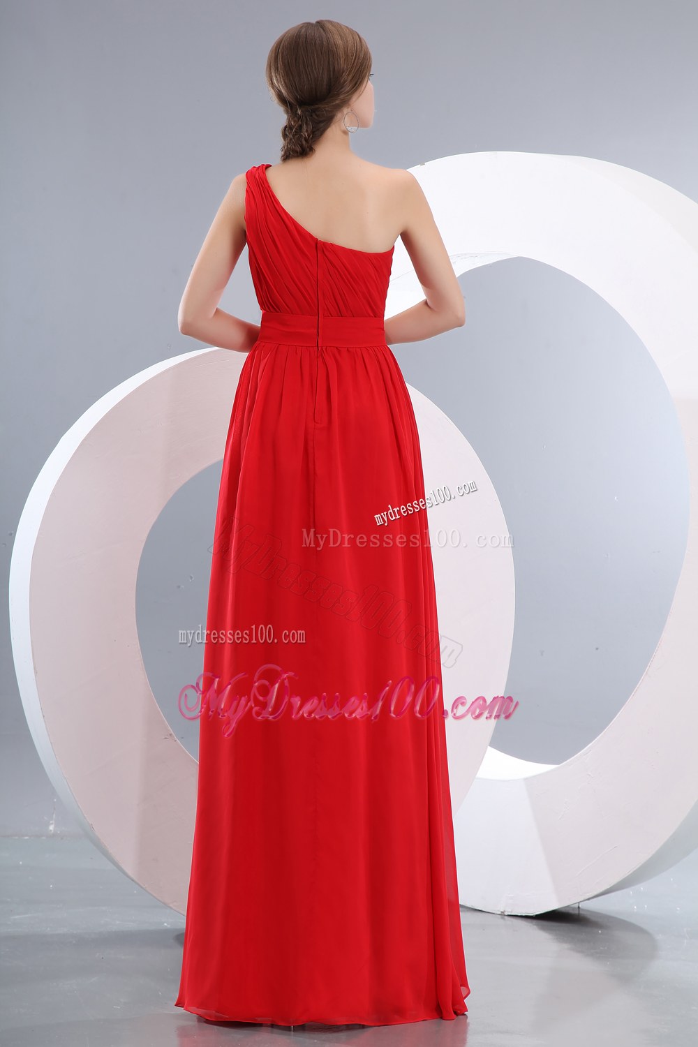 Beauty Red One Shoulder Dama Dresses For Quinceanera Ruching