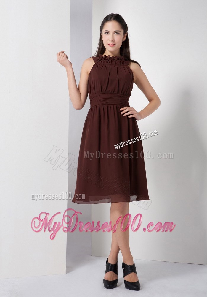 Customize Brown Strapless Ruche Dama Dresses For Quinceanera