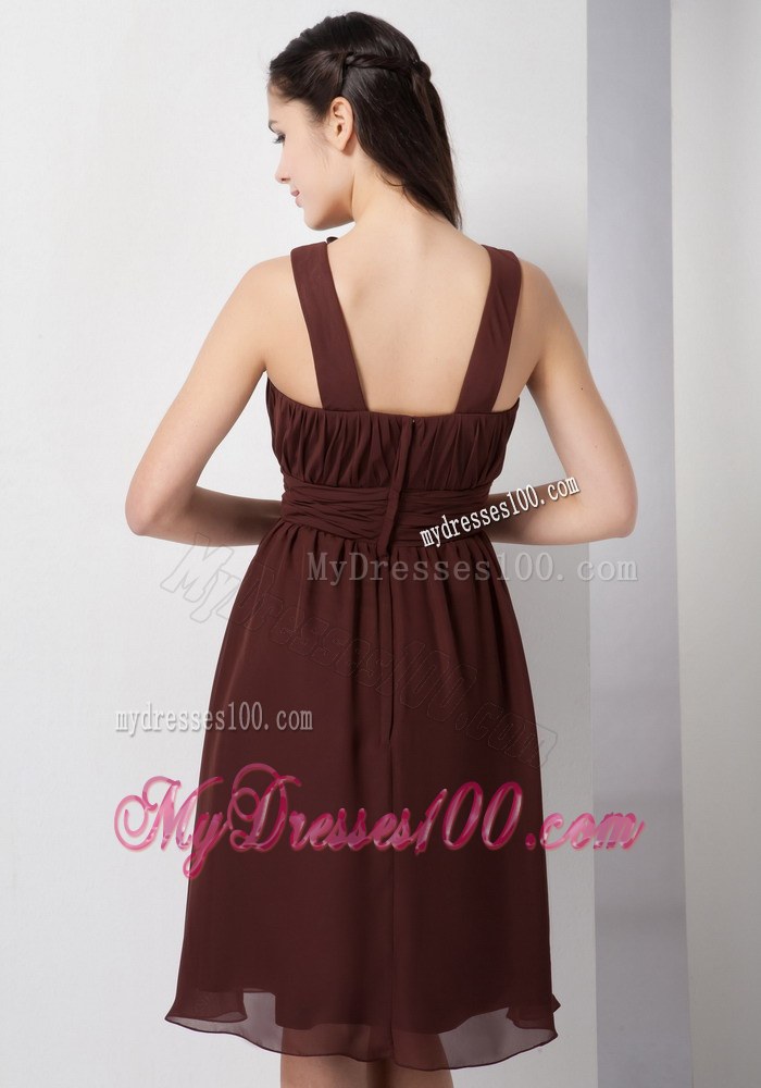 Customize Brown Strapless Ruche Dama Dresses For Quinceanera