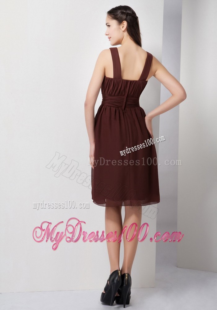 Customize Brown Strapless Ruche Dama Dresses For Quinceanera