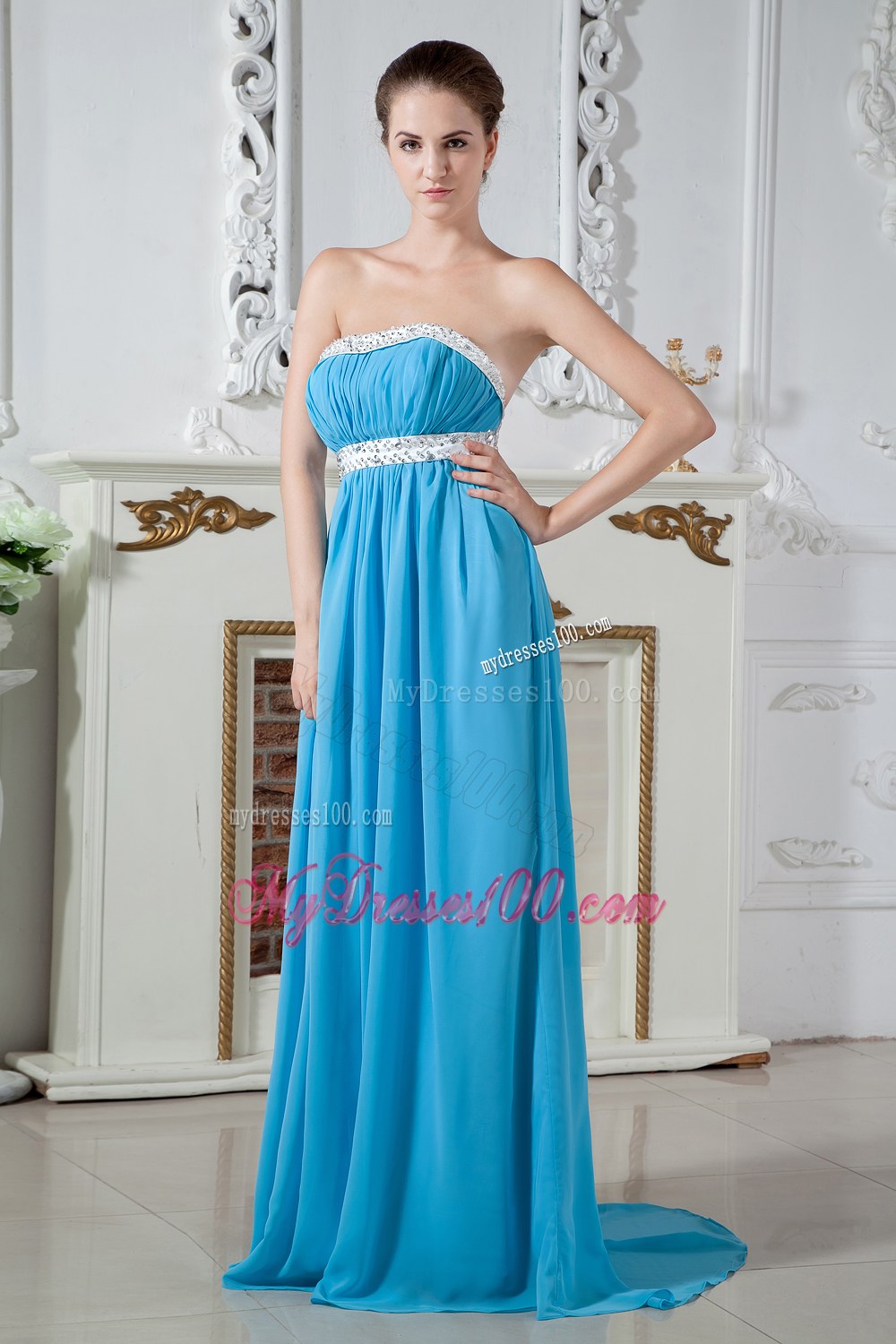 Sexy Aqua Blue Strapless Dama Dresses For Quinceanera with Beading