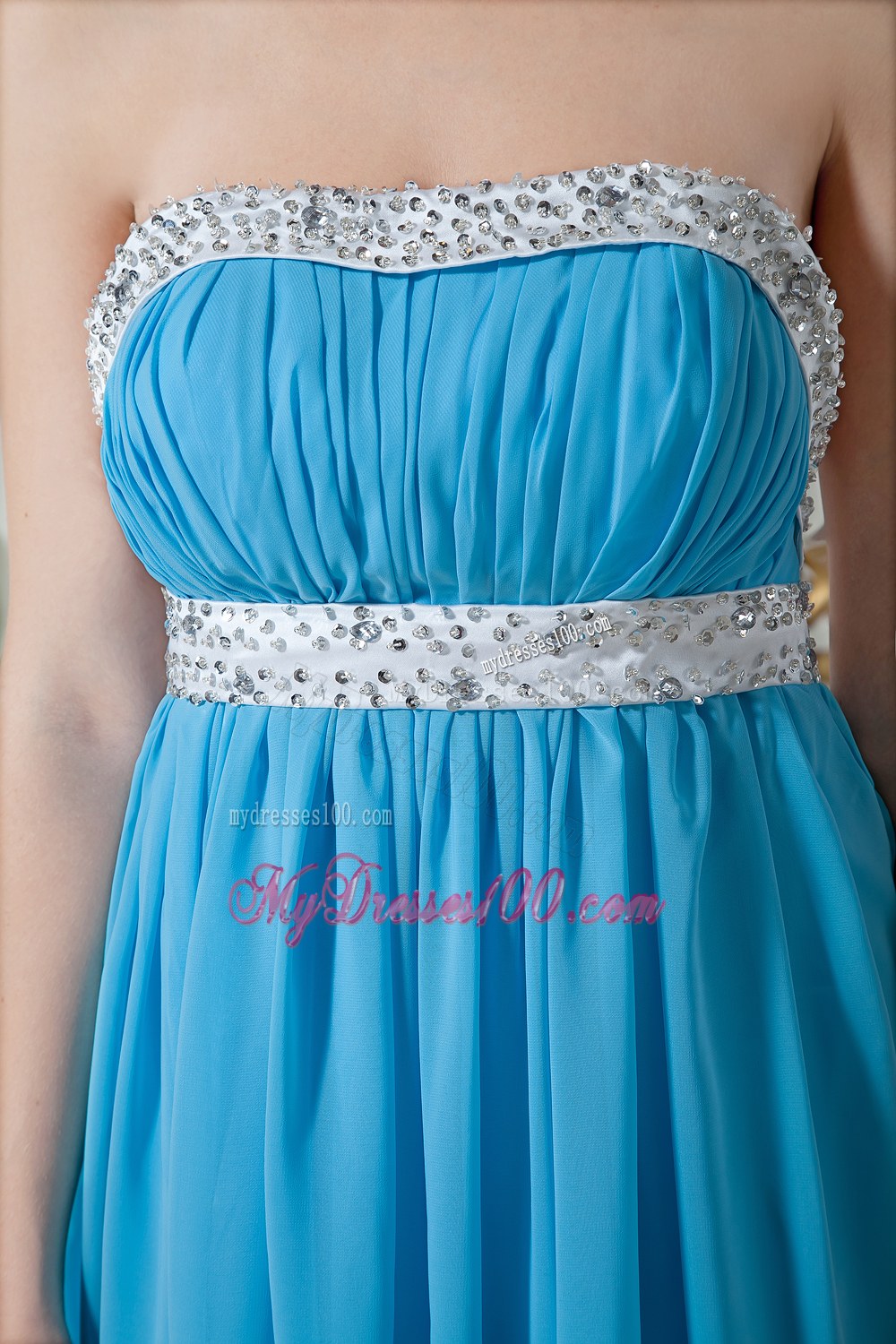 Sexy Aqua Blue Strapless Dama Dresses For Quinceanera with Beading