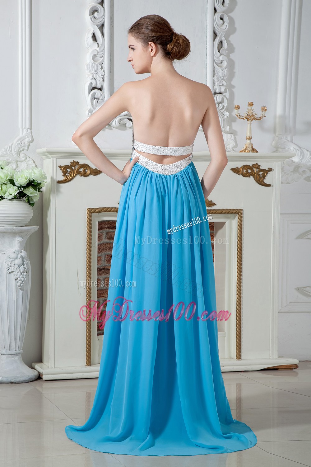 Sexy Aqua Blue Strapless Dama Dresses For Quinceanera with Beading