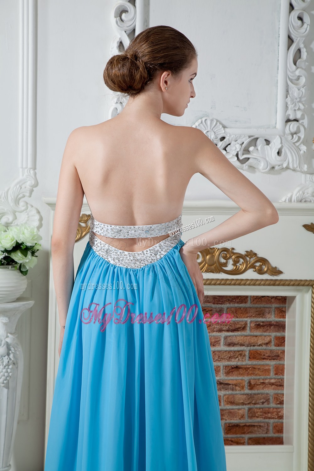 Sexy Aqua Blue Strapless Dama Dresses For Quinceanera with Beading