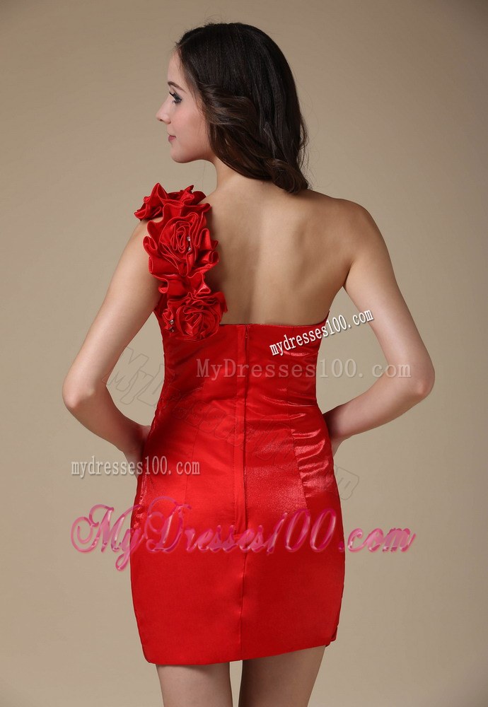 Red One Shoulder Dama Dresses For Quinceanera with Ruching 2013