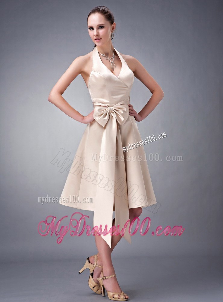 New Champagne Halter Sash Dama Dresses For Quinceanera