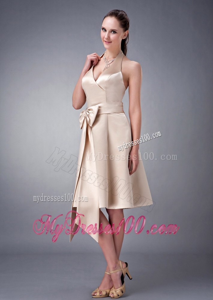 New Champagne Halter Sash Dama Dresses For Quinceanera