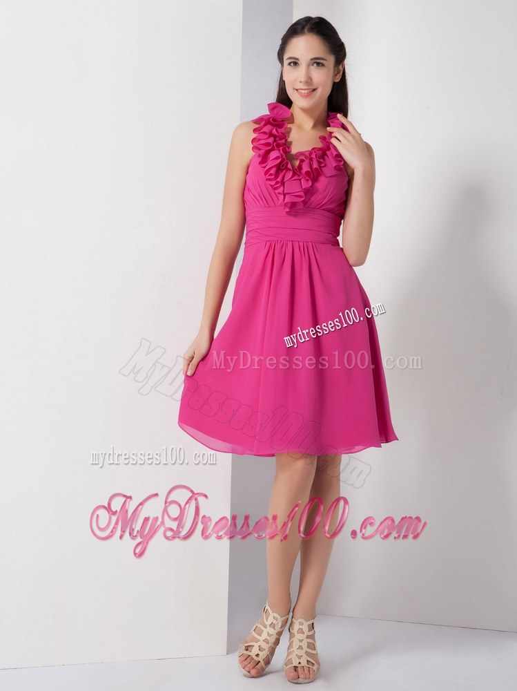 Hot Pink Halter Dama Dresses For Quinceanera with Ruching