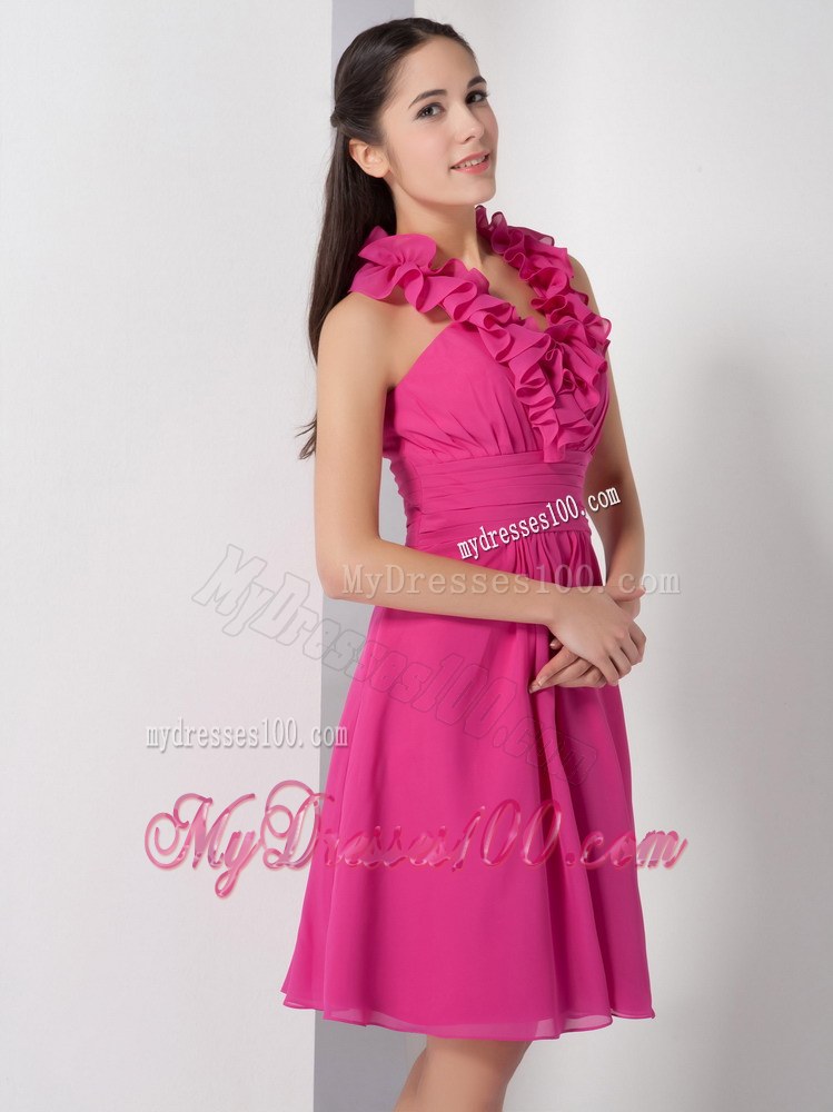 Hot Pink Halter Dama Dresses For Quinceanera with Ruching