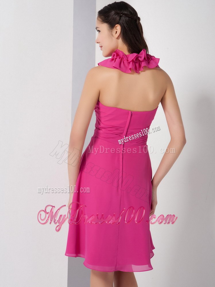 Hot Pink Halter Dama Dresses For Quinceanera with Ruching