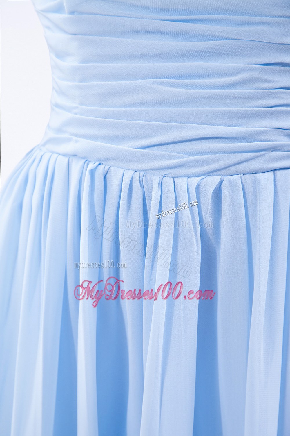 Baby Blue Straps Knee-length Ruche Dama Dresses For Quinceanera