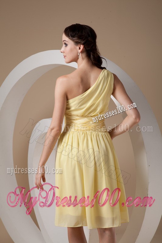 Light Yellow Dama Dresses For Quinceanera One Shoulder Ruching