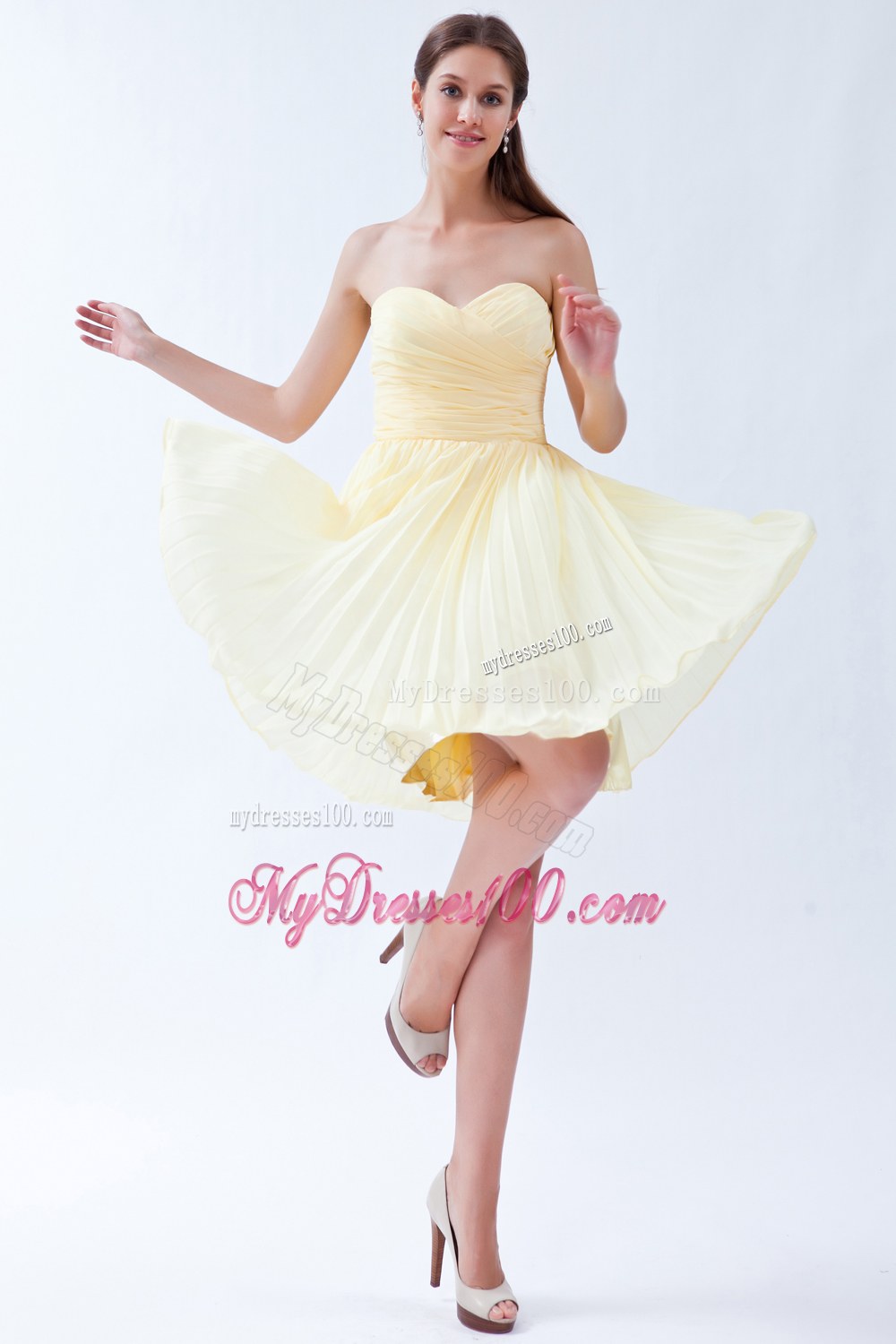 Light Yellow Empire Sweetheart Dama Dresses For Quinceanera Pleats