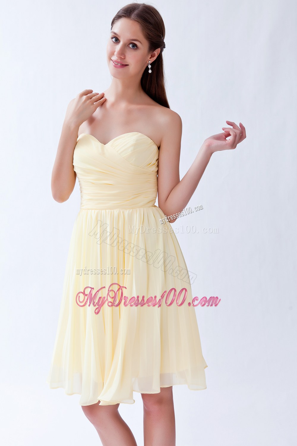 Light Yellow Empire Sweetheart Dama Dresses For Quinceanera Pleats