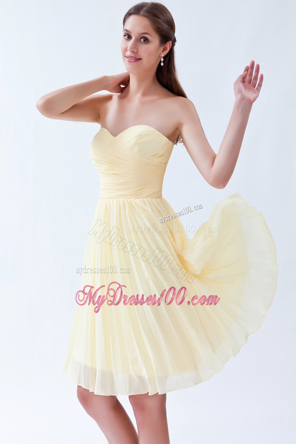 Light Yellow Empire Sweetheart Dama Dresses For Quinceanera Pleats