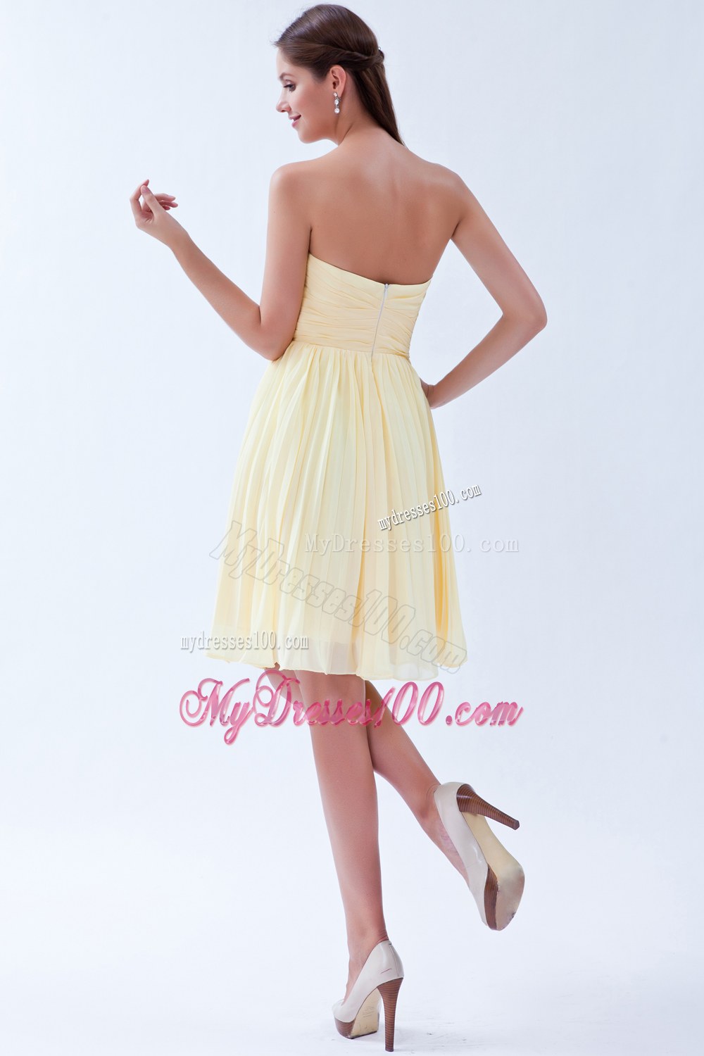 Light Yellow Empire Sweetheart Dama Dresses For Quinceanera Pleats
