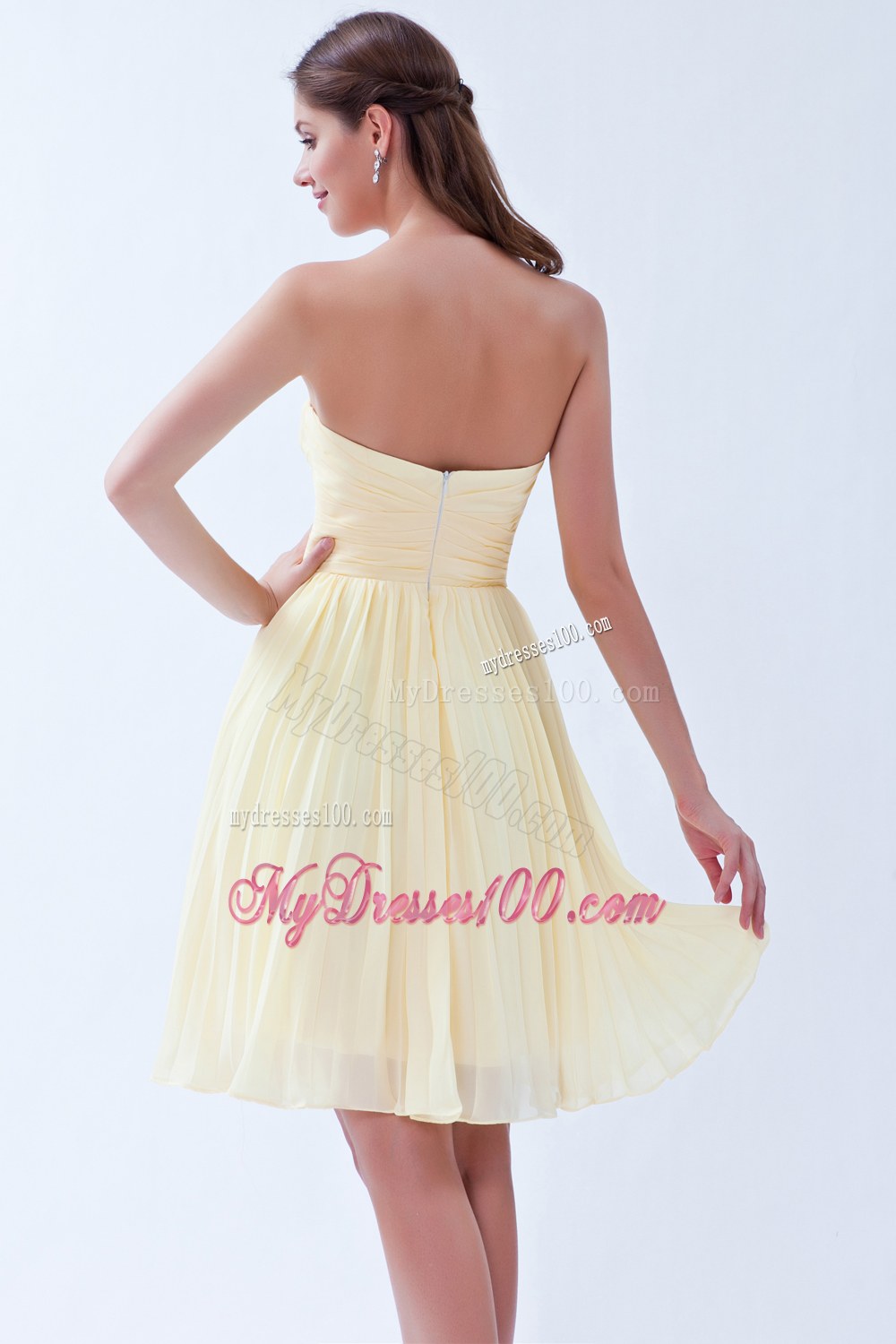 Light Yellow Empire Sweetheart Dama Dresses For Quinceanera Pleats