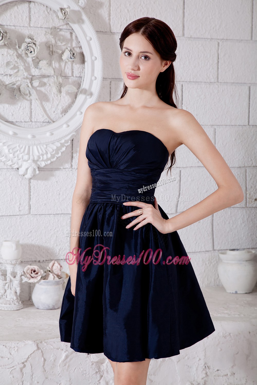 2013 Navy Blue Junior Dama Dresses For Quinceanera Ruche Strapless