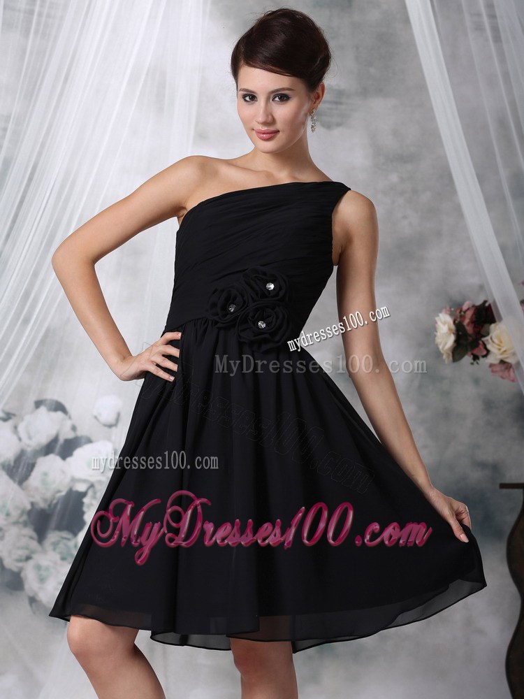 Black One Shoulder Handle Flowers Dama Dresses For Quinceanera