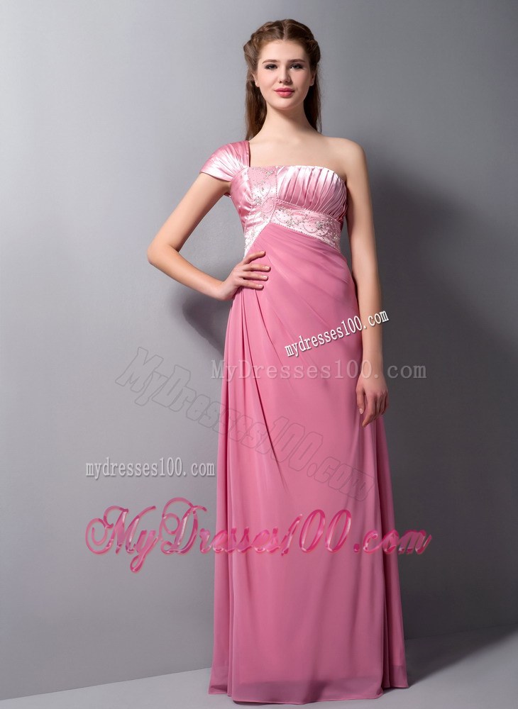 Pink Column One Shoulder Beading Dama Dresses For Quinceanera