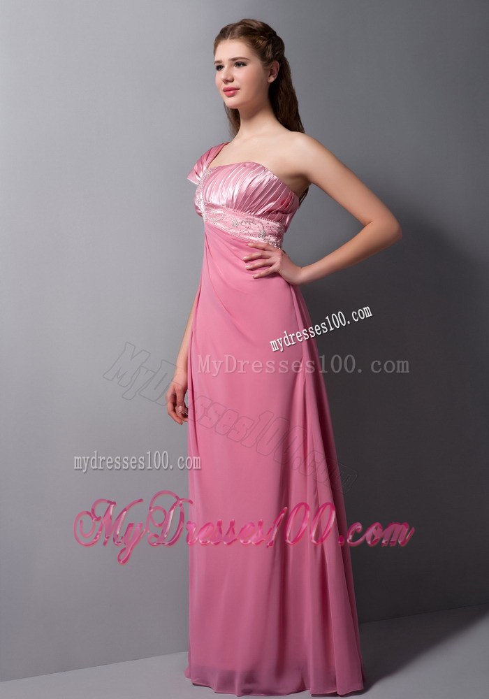 Pink Column One Shoulder Beading Dama Dresses For Quinceanera