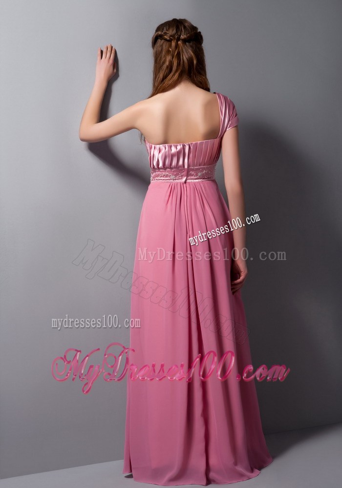 Pink Column One Shoulder Beading Dama Dresses For Quinceanera