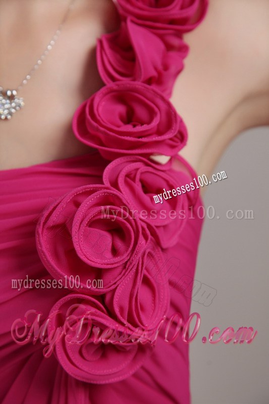 Hot Pink One Shoulder Hand Flowers Dama Dresses For Quinceanera