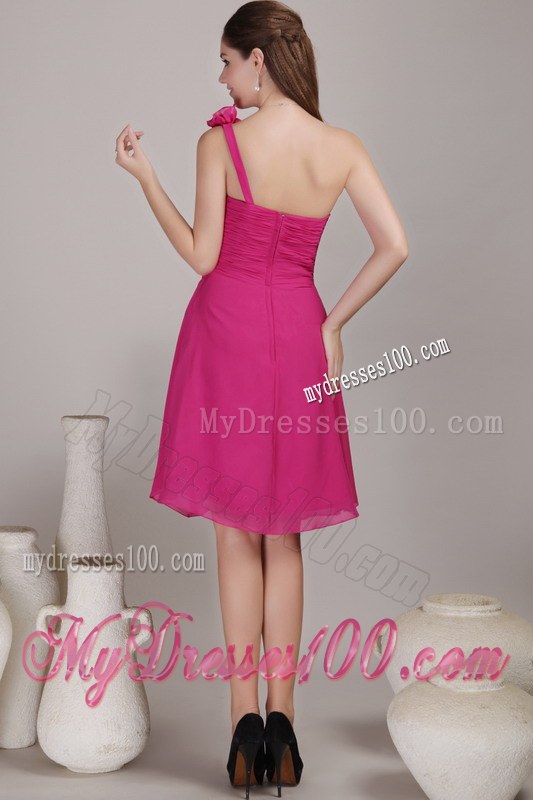 Hot Pink One Shoulder Hand Flowers Dama Dresses For Quinceanera