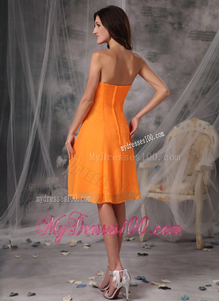 Orange Strapless Short Dama Dresses For Quinceanera Handle Flowers