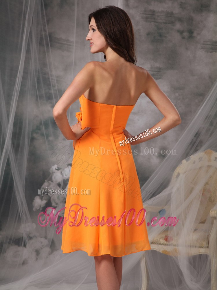 Orange Strapless Short Dama Dresses For Quinceanera Handle Flowers