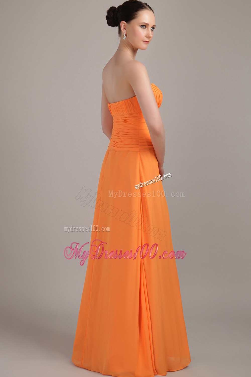Orange Column Strapless Ruche Dama Dresses For Quinceanera 2013