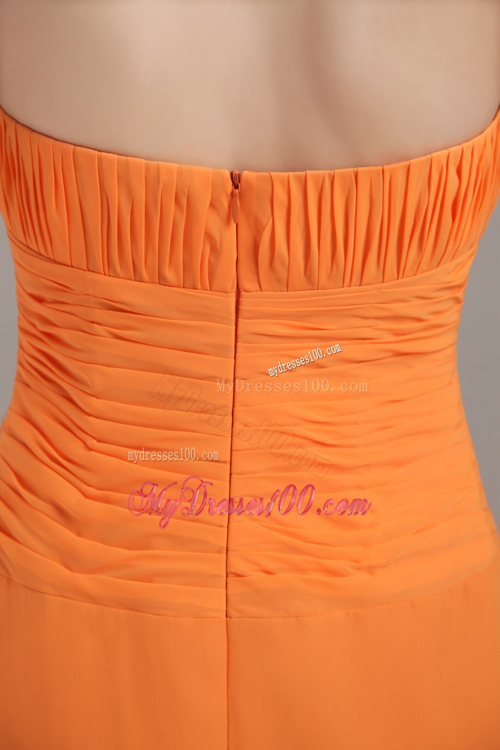 Orange Column Strapless Ruche Dama Dresses For Quinceanera 2013