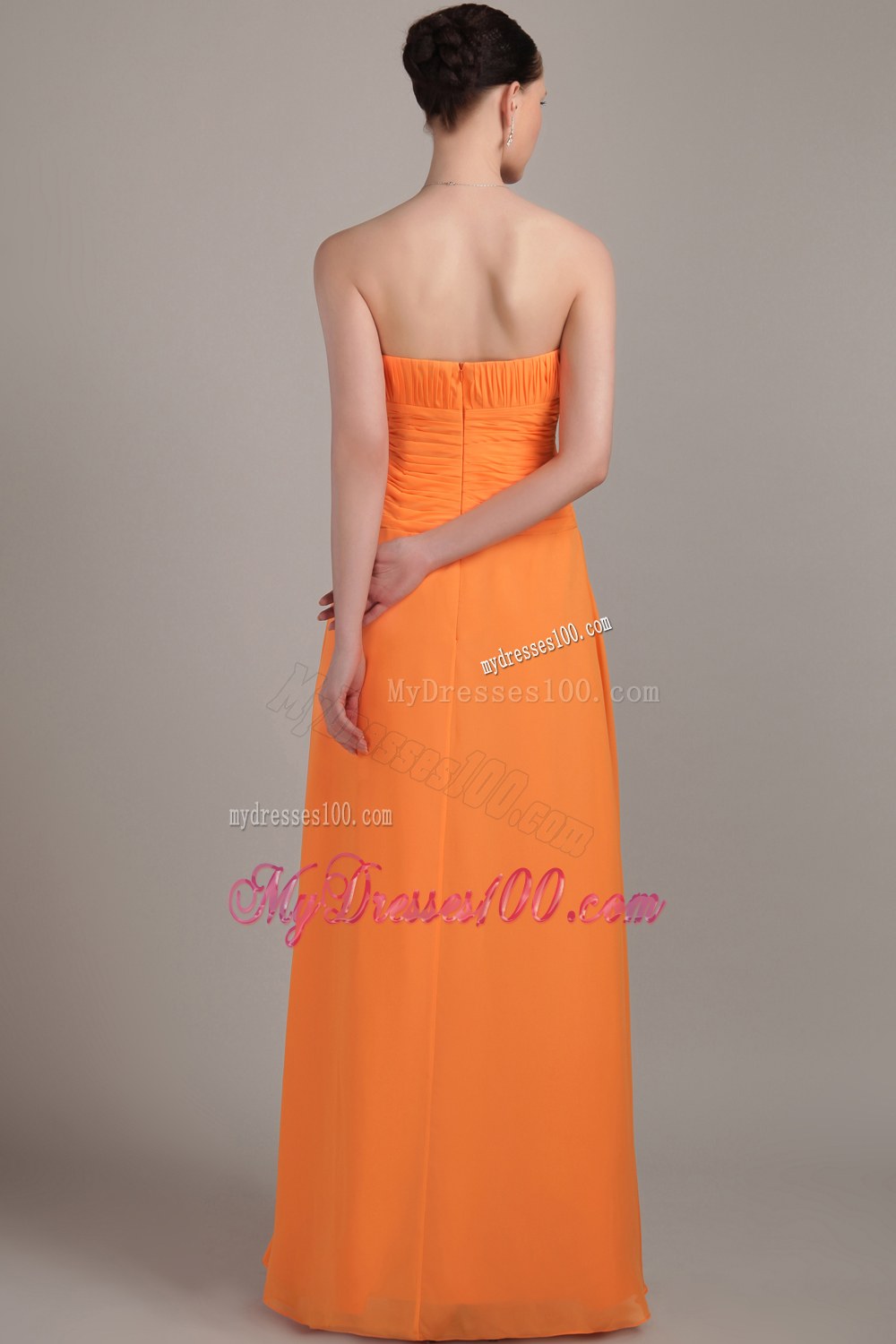Orange Column Strapless Ruche Dama Dresses For Quinceanera 2013