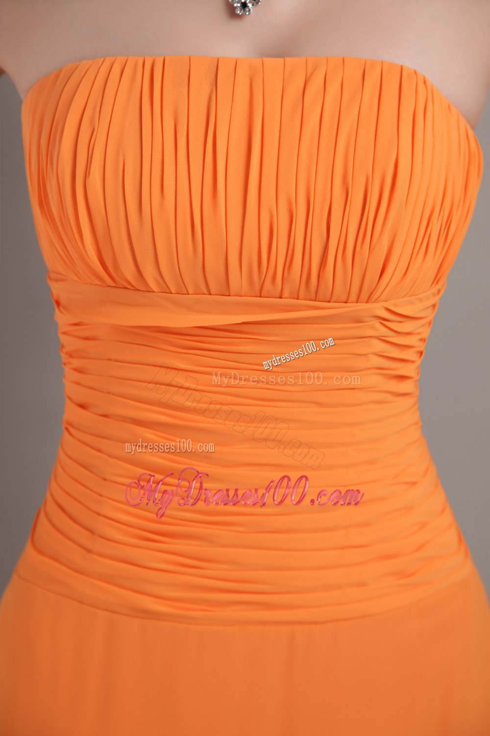 Orange Column Strapless Ruche Dama Dresses For Quinceanera 2013