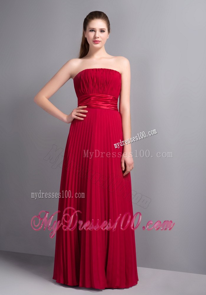 2013 Popular Wine Red Strapless Pleat Dama Dresses For Quinceanera
