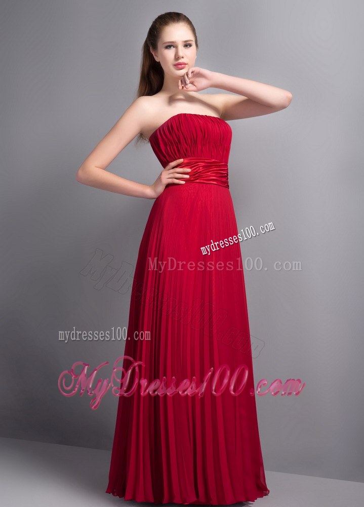 2013 Popular Wine Red Strapless Pleat Dama Dresses For Quinceanera