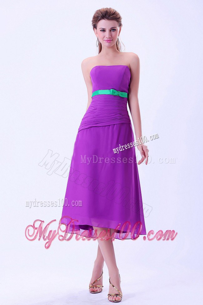 Purple Green Belt Column Dama Dresses For Quinceanera with Ruching