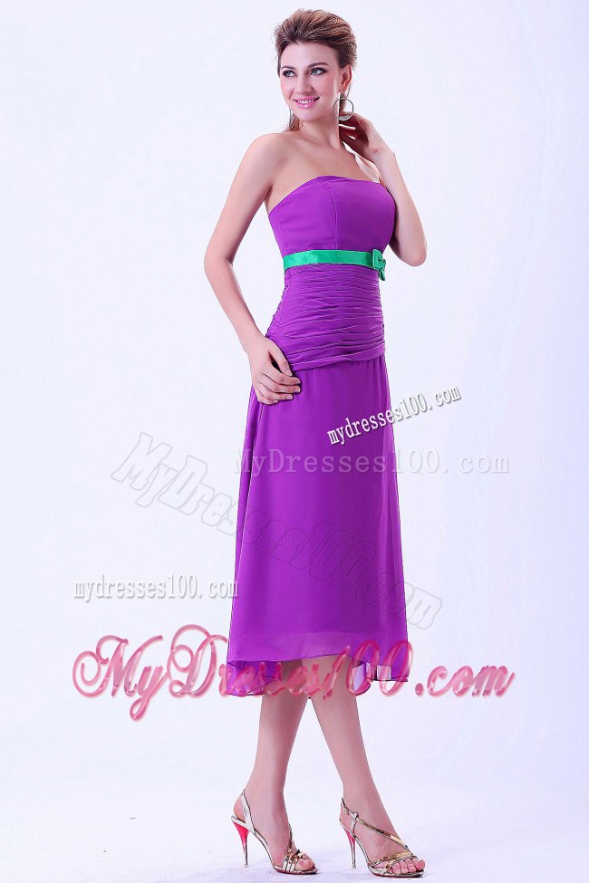Purple Green Belt Column Dama Dresses For Quinceanera with Ruching