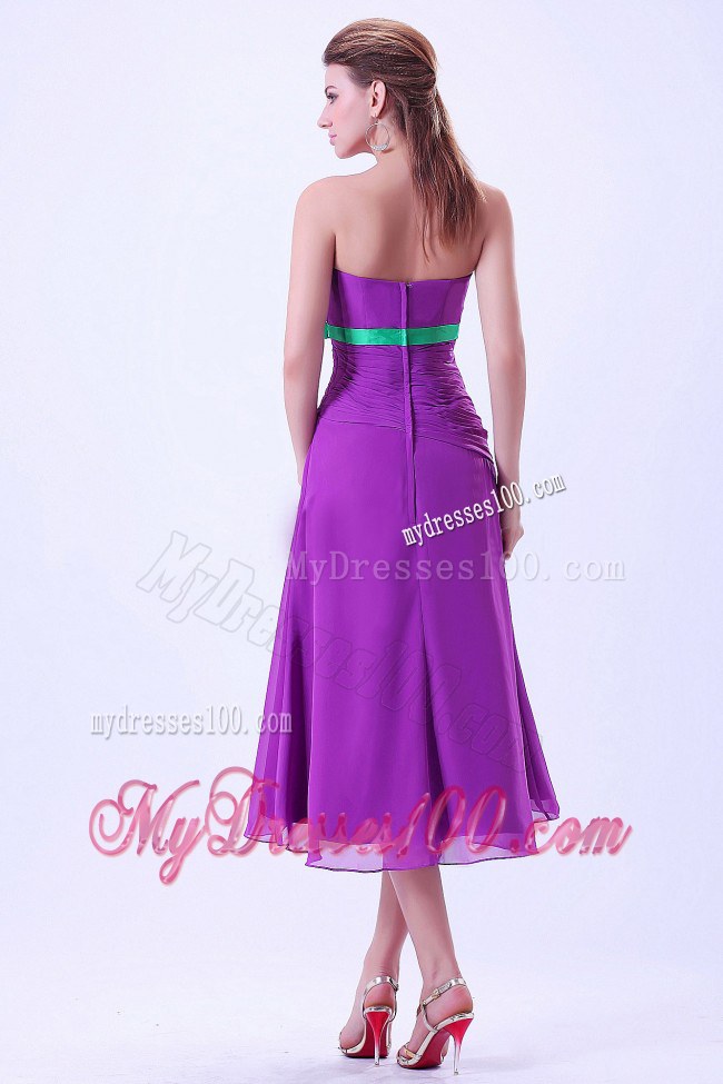 Purple Green Belt Column Dama Dresses For Quinceanera with Ruching